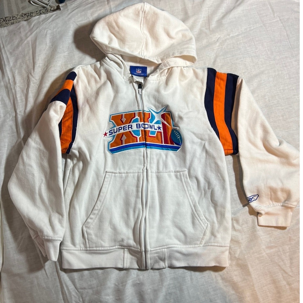 Kids NFL Super Bowl XLI White Reebok Full Zip Hoodie‎ Jacket Size 10 12 M